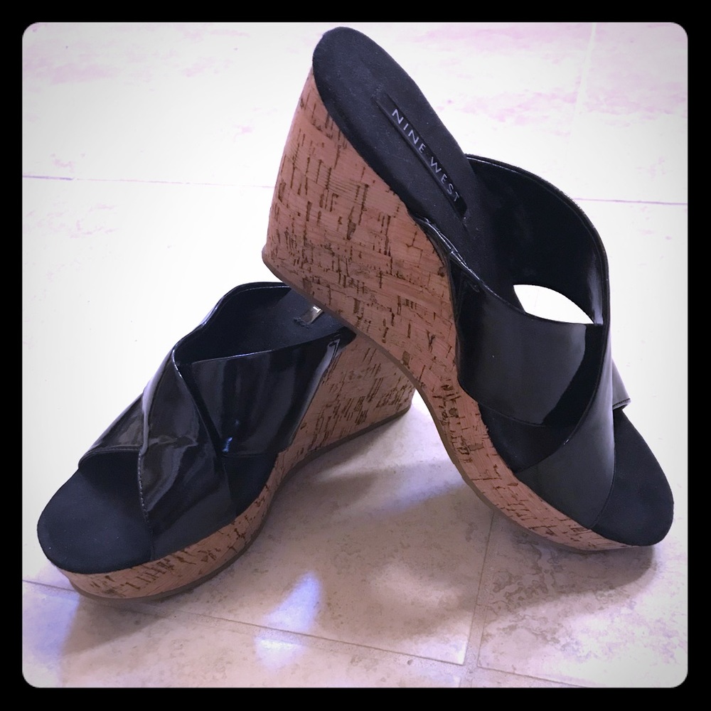 Nine West Black Cork Wedges